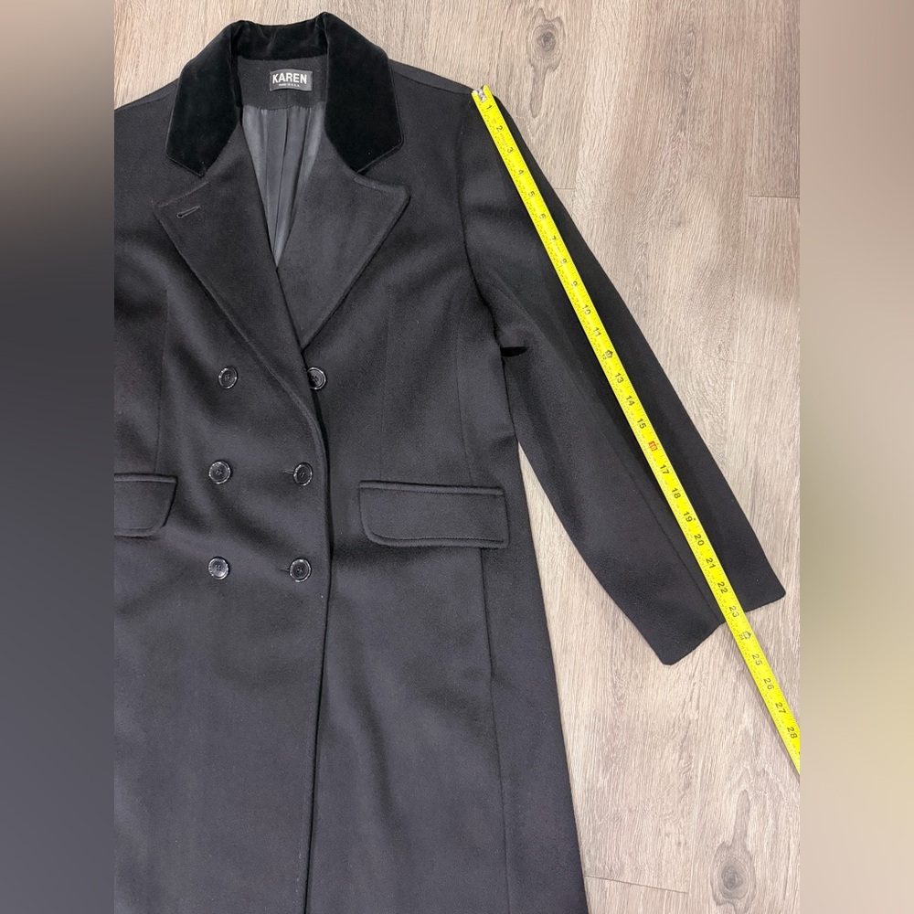Women's Black Double-Breasted Pea Coat with Velvet Collar - Picture 4 of 9